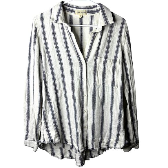 Cloth & Stone Anthropologie Cotton White Blue Stripe Button Down Shirt Women Med - Picture 3 of 12
